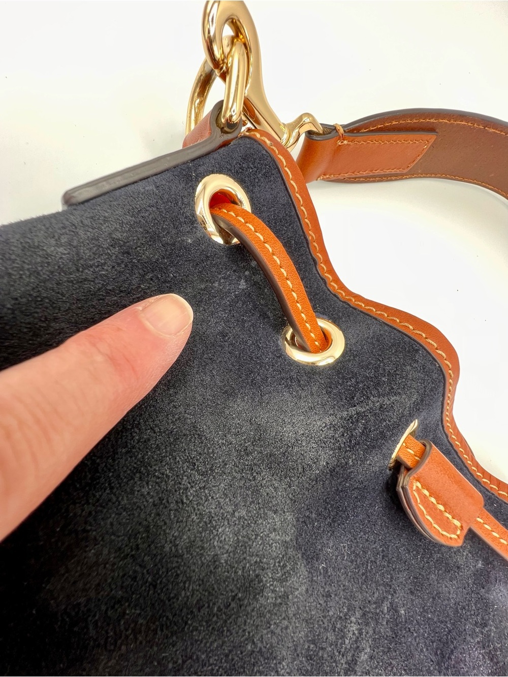 Dooney & Bourke Suede Drawstring purse bucket bag navy blue - Picture 15 of 15